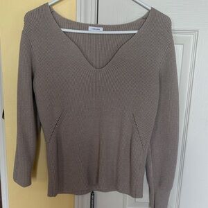 LASCANA Taupe Ribbed V-Neck Sweater for Women